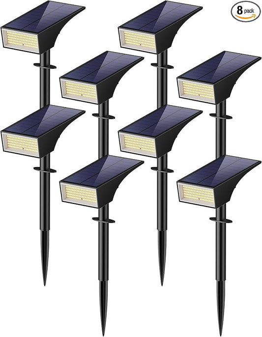 Koicaxy Solar Lights Outdoor Waterproof 8 Pack IP65, 100 LEDs 4 Light Modes, Higher Charging Efficiency, Auto On/Off Solar Landscape Spotlights for Garden Decor Yard Pathway Patio - Cool White