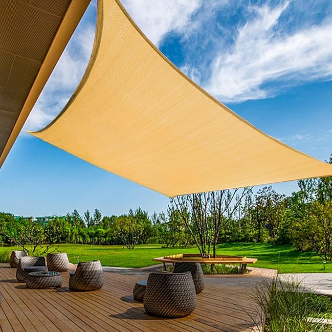 KANAGAWA Sun Shade Sail 20'x20' Sand Rectangle UV Block Canopy Awning Shelter Fabric Cloth Screen for Outdoor Patio Garden Backyard
