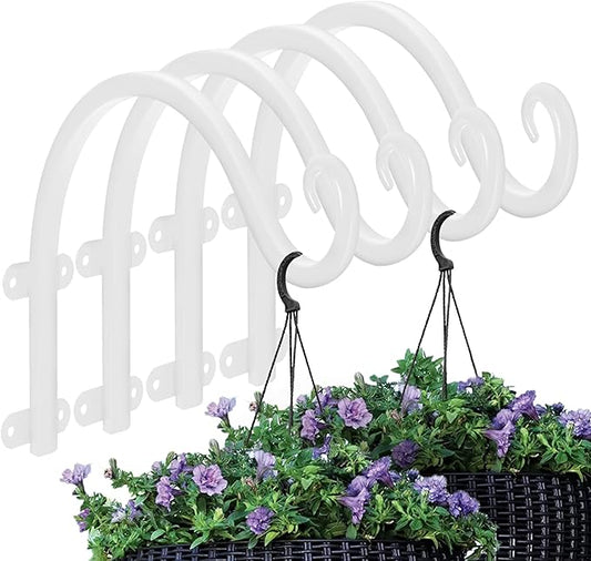 4 Pack 12Inch Plant Hanger, Sturdy Hanging Plant Bracket Hooks Outdoor, Bird Feeder Hanger for Bird Feeders, Planters, Lanterns, Wind Chimes Indoor Outdoor (White)