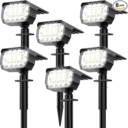 Solar Spot Lights Outdoor, [57 LED/6 Pack] Solar Lights Outdoor IP65 Waterproof, 3 Modes Solar Powered Landscape Spotlights for Garden Yard Outside Patio Pathway Pool(Cold White)