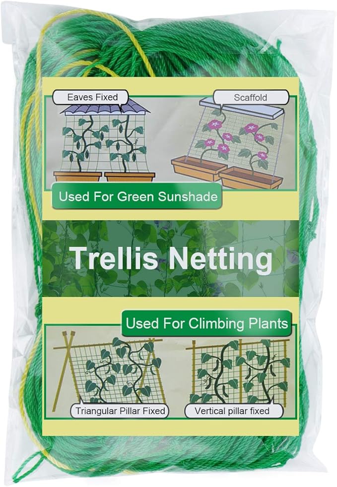 Pack of 2 Cucumber Tomato Trellis Netting, Heavy Duty Garden Netting Support for Climbing Plants, Pea, Grape, Bean, Fruit, Vegetables - 4" Mesh Size - 6Ft x 16.4Ft