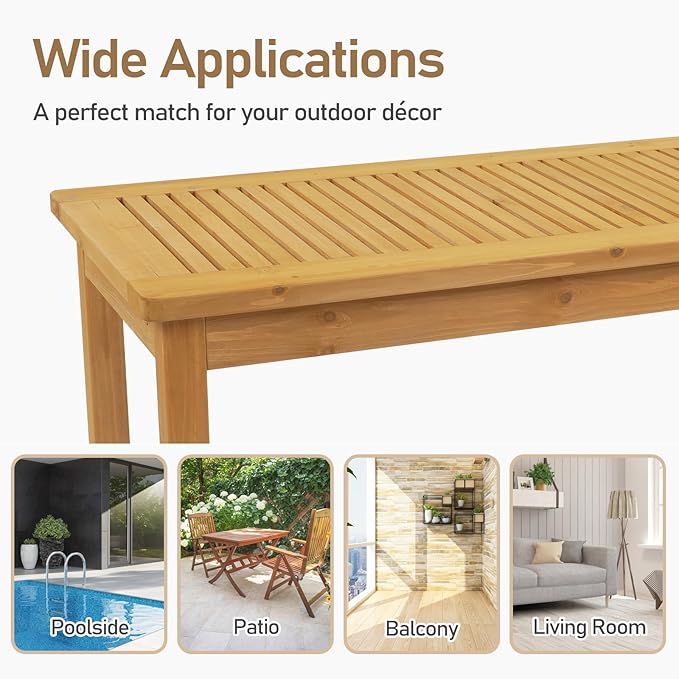 VINGLI Outdoor Wood Coffee Table, 35" Farmhouse Side Table for Patio, Solid Cedar Wood Accent Table with Slatted Tabletop, Weather-Resistant End Table for Garden, Poolside, Lawn, Living Room (Teak)