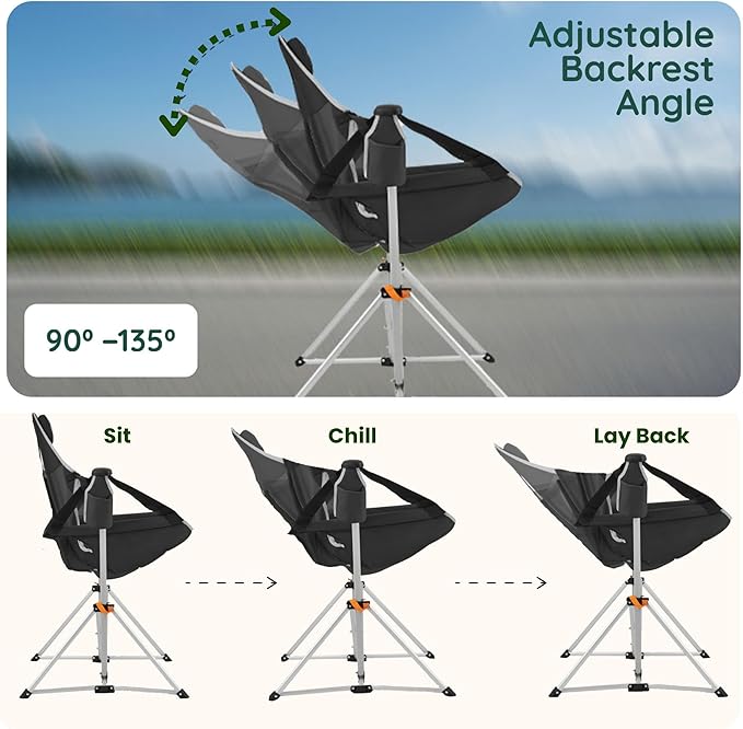 Hammock Camping Chair – Folding Swing Chair with Headrest & Cup Holder, 300 lbs Support, Breathable Mesh, Portable & Lightweight for Outdoor, Camping, Fishing, Patio & Travel