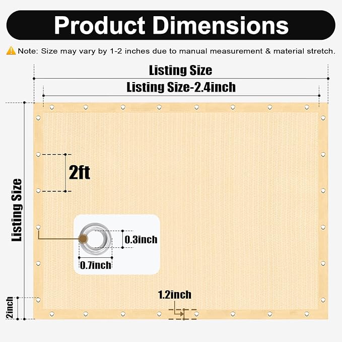 Artpuch 90% Sun Shade Cloth, 8 x 20 FT Pergola Shade Cover Canopy with Grommets, Sun Screen Fabric Tarp for Patio, Outdoor, Garden, Backyard, Wheat