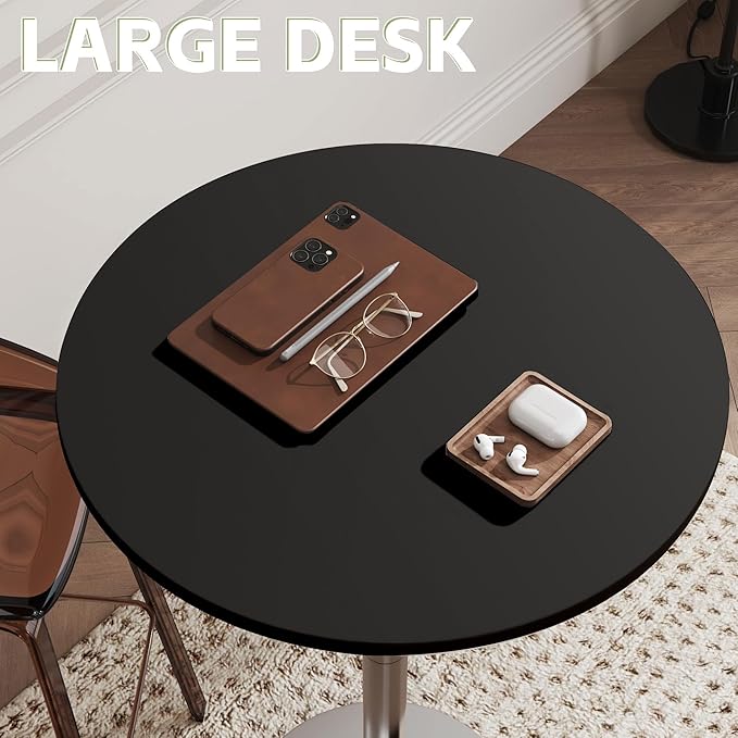 Flamaker Round Bistro Pub Table Modern Style Metal Base MDF Top Cocktail Bar Table Counter Bar Height for Pub, Dining Room, Party (1, Black-Silver)