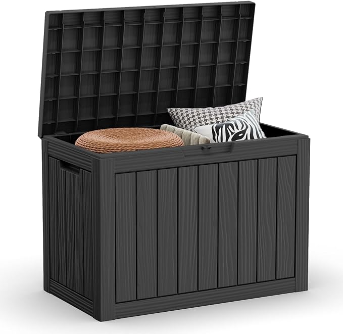 TARKARI 45 Gallon Lockable Resin Deck Box, Waterproof & UV-Resistant Outdoor Storage Box for Outdoor Cushion Storage, Garden Tools & Pool Accessories Storage, Black