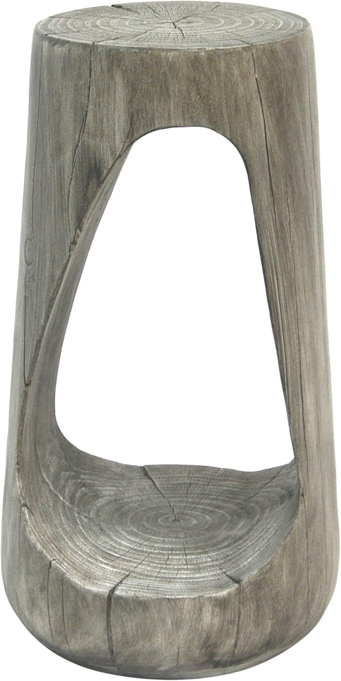 Christopher Knight Home Novi 26.57" H Lightweight Concrete Outdoor Side Table, Hollow Round-Shaped Patio End Table, MGO Outdoor Coffee Table, Garden Plant Stand Indoor, Wood-Like Texture, Gray