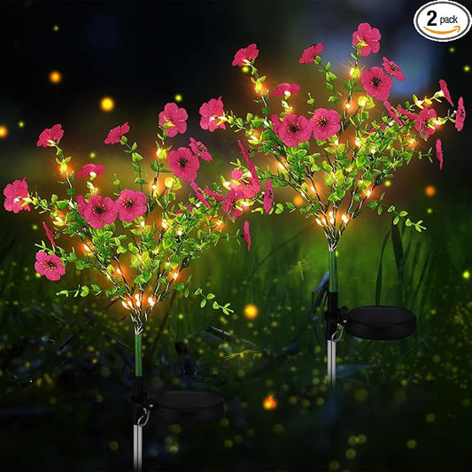 2 Pack Solar Stake Lights Outdoor Decor Waterproof Mums Artificial Flowers Solar Lights for Outdoor Garden Yard Pathway Decor (Rose Red,Violet)