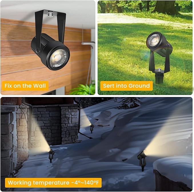 Svater Landscape Lighting Low Voltage, 10 Pack Outdoor Spotlights with Transformer, Plug in LED Spot Lights for Garden, Backyard, House, 3000K Warm White Super Bright 3W 250Lumem, Black