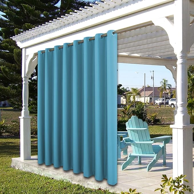 BONZER Outdoor Curtains for Patio Waterproof Thick Privacy Extra Wide Grommet Light Filtering Outside Curtains for Porch Pergola Gazebo Deck, 1 Panel, 150W x 84L inch, Teal