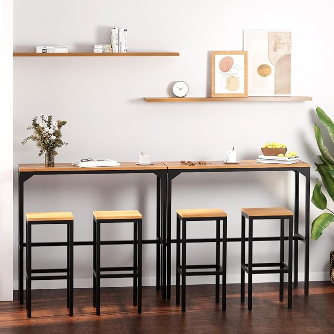 AECOJOY 6 Piece Patio Bar Set, Patio Bar Height Table and Chairs Set 47" Rectangular Pub Height Bar Table with 4 Bar Stools Patio Pub Bar Set for Balcony, Porch