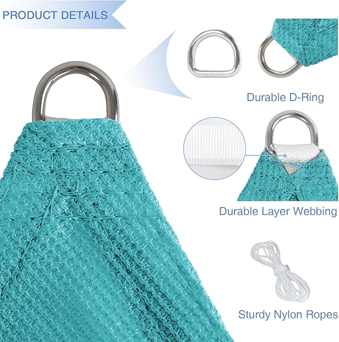E&K Sunrise 15' x 15' x 15' Sun Shade Sail Triangle Canopy Shade Cover UV Block for Patio Backyard Garden Outdoor (Turquoise)