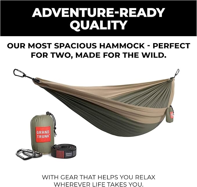 GRAND TRUNK TrunkTech Double Hammock | Ultra-Strong & Lightweight | 11 ft Hammock with Ripstop Nylon | 500 lb Capacity | Fast-Drying & Weather-Resistant | Navy/Light Blue
