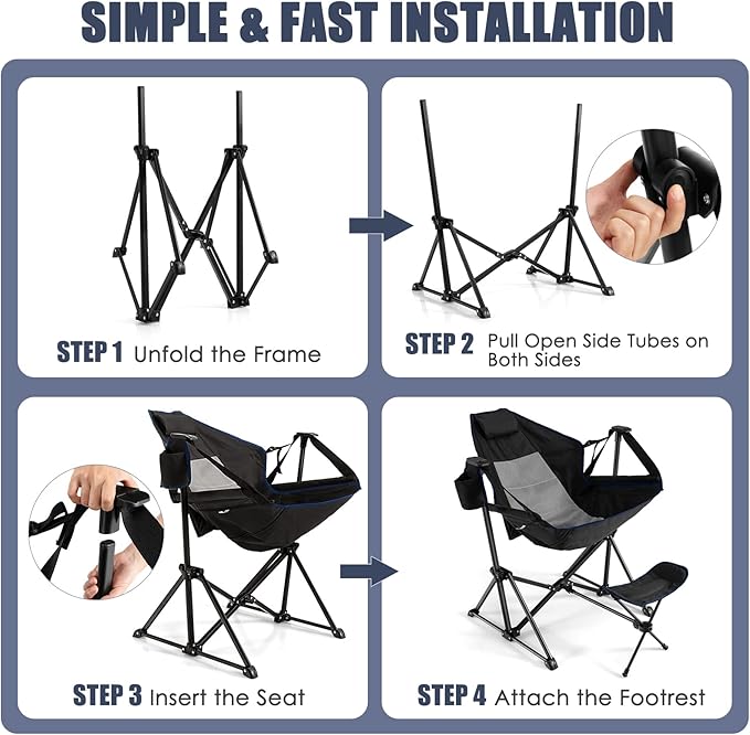 Tangkula Hammock Camping Chair, Portable Camp Chair with Retractable Footrest, Adjustable Back, Headrest, Cup Holder & Carry Bag, Outdoor Folding Lawn Chair for Camping, Fishing, Hiking