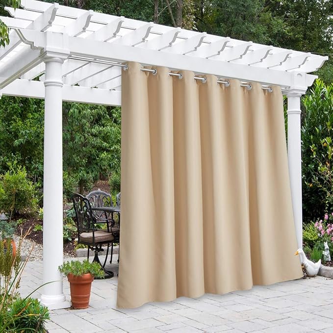 NICETOWN Indoor & Outdoor Curtain Waterproof Panel for Sliding Door, Public Divider Extra Wide Thermal Insulated Room Darkening Drape for Outdoor Living/Pool, Biscotti Beige, 1 Pack, W100 x L84