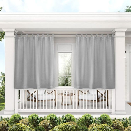 Exclusive Home Cabana Solid Indoor/Outdoor Light Filtering Hook-and-Loop Tab Top Curtain Panel Pair, 54"x63", Cloud Grey