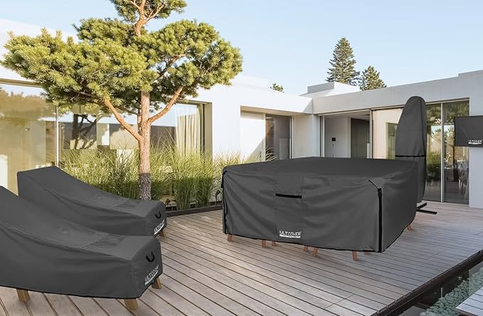ULTCOVER 600D Tough Canvas Heavy Duty Rectangular Patio Table and Chair Cover - Waterproof Outdoor General Purpose Furniture Covers 76Lx54Wx28H inch, Black