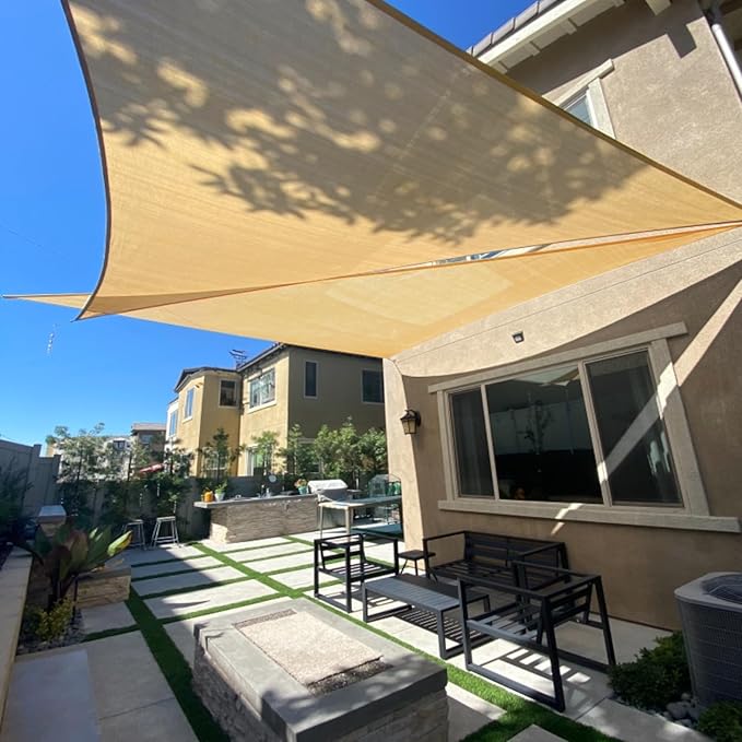 SUNLAX Sun Shade Sail 12' x 14' x 18.4' Sand Rectangle Canopy Sail Shade Cover UV Block Permeable Sunshade Outdoor for Patio Backyard Deck Pergola (We Make Custom Size)