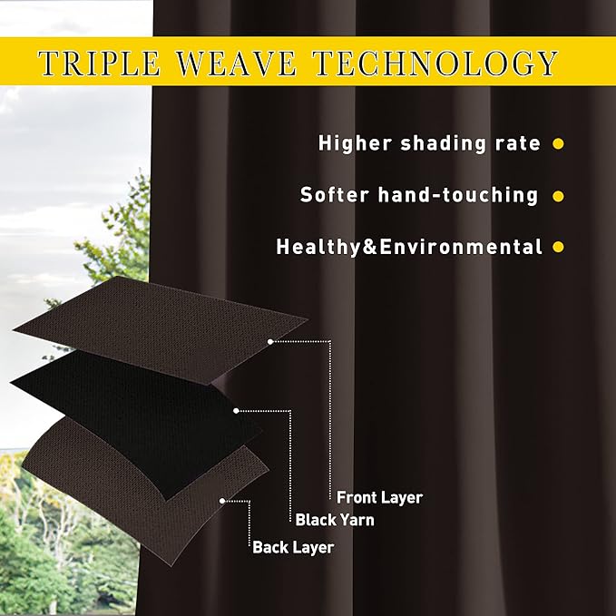 NICETOWN 2 Panels Weighted Outdoor Curtains for Patio Waterproof, Thermal Insulated Grommet & Back Tab on Top & Bottom Windproof Sun Blocking Draperies for Gazebo with Rope, Toffee Brown, W66 x L84