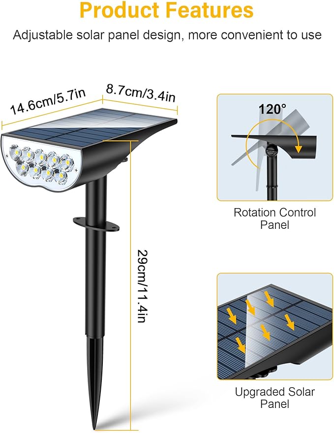 BAXIA TECHNOLOGY Solar Spotlights Outdoor Waterproof, 3 Lighting Modes Spot Lights Outdoor Solar Lights for Yard Pathway Driveway Landscape, Warm White, 4 Pack