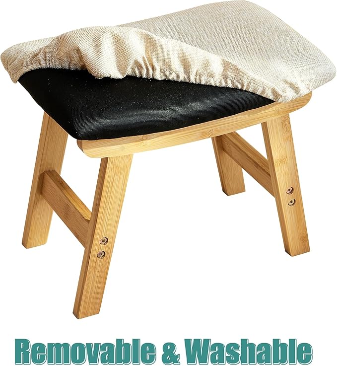 Foot Stools Ottoman, Small Soft Footrest Ottoman with Wood Legs, Sofa Footrest Extra Seating for Living Room Entryway Office