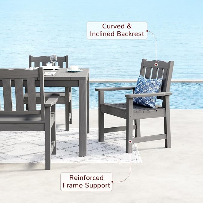 Stoog All-Weather Patio Dining Sets, 7 Pieces Patio Dining Table with Umbrella Hole, Waterproof Aluminum Frame Dining Table with 6 Outdoor Chairs Set, Low Maintenance, Grey