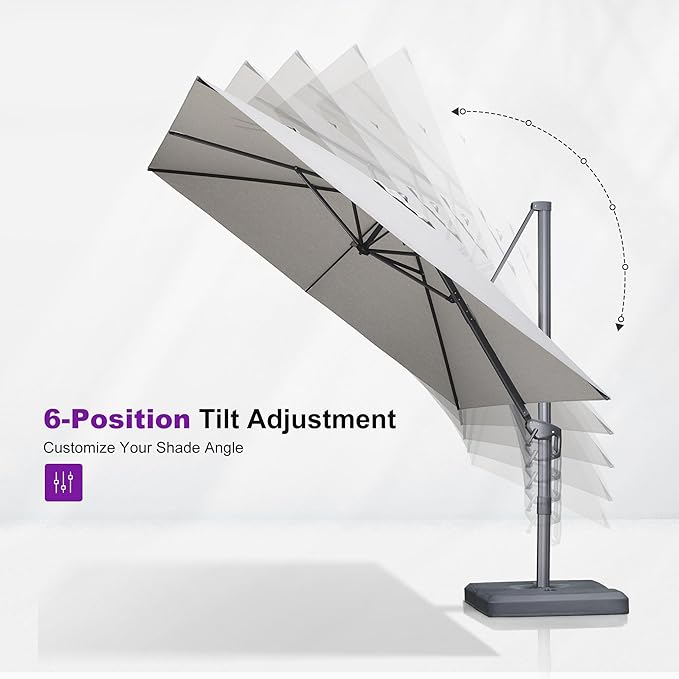 PURPLE LEAF Patio Umbrella 10' X 10' Rectangle Cantilever Umbrella Large Aluminum Outdoor Umbrellas with 360-degree Rotation & UPF40+ Premium Fabric for Deck Pool Garden Yard, Pebble Grey