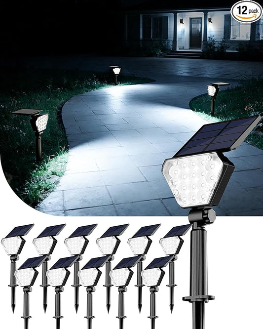 T-SUN Solar Lights Outdoor Waterproof IP65, 12 Pack LED Solar Spot Lights Color Changing IP65 Waterproof Smart Auto On/Off for Outside Landscape Garden Yard Lawn Pathway Patio Driveway