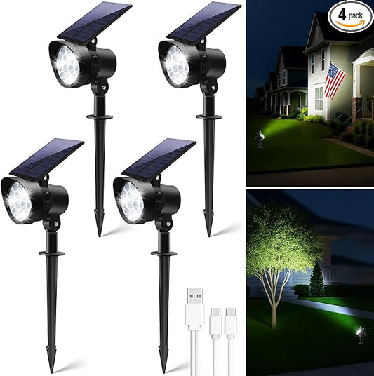 ALUSSO® Solar Landscape Spotlights 3CCT, Dimmable Solar Spot Lights Outdoor, 30° Beam Angle Solar Powered Lights Dusk to Dawn,IP65 Waterproof Flag Pole Solar Light for Yard Pathway Garage Patio,4 Pack