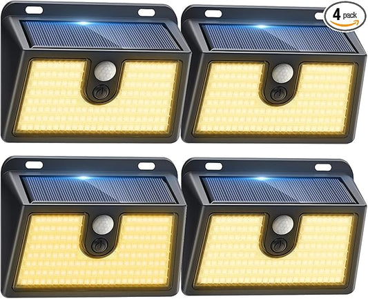 [4 Packs] Solar Motion Sensor Outdoor Lights, Super Bright Solar Lights Outdoor Waterproof, 3 Lighting Modes Security Wall Light for Outside Walking Dog Fence Backyard Deck Garden Door Step Garage