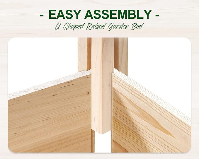 AMERLIFE U-Shaped Raised Garden Bed, 7.5Wx12Dx1.6H Outdoor Wooden Raised Garden Bed Planter with 19.6" Depth Planter Box