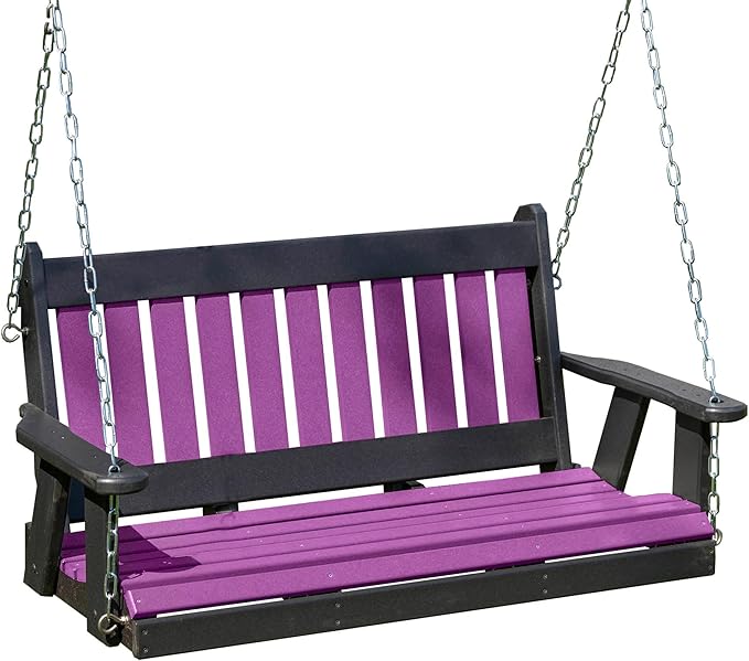 Mission Poly Lumber Wood 5FT Porch Swing Amish Craftsmandship Made in USA HDPE with No Wood fibers 1000 lbs Limit. Stainless Steel Hardware.Signature Design for Patio Outdoor Backyard Garden Park