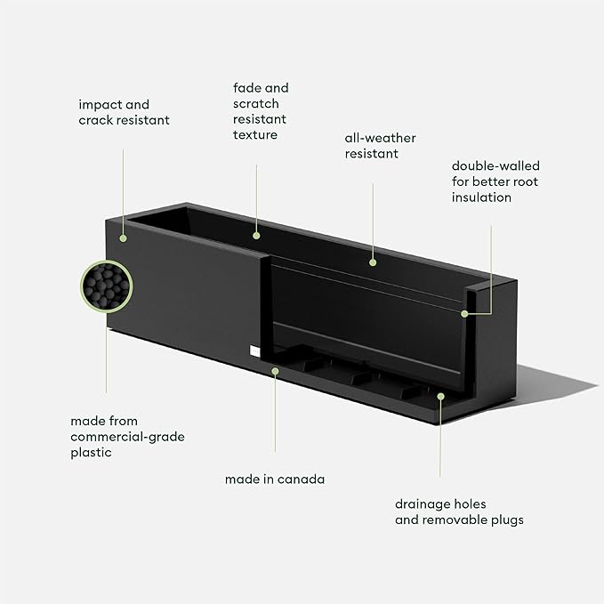 Veradek Block Series Window Box Planter - Rectangular Flower Pot for Indoor or Outdoor Window Sill/Balcony | All-Weather Use with Drainage Holes | Modern Décor for Succulents, Herbs, Small Plants