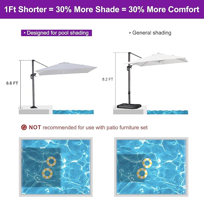 PURPLE LEAF 8' X 8' Patio Umbrella with Steel Plate Base for Pool 7' High Offset Outdoor Cantilever Umbrella Swimming Pool Umbrella with 360°Rotation for Poolside Navy Blue