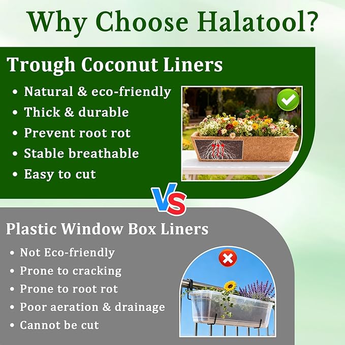 Halatool 2 Pack 36 Inch Window Box Liners Trough Coco Fiber Replacement Liner Pre-Formed Coconut Liners for Planters Wall Hanging Basket Flower Pot Fence Railing