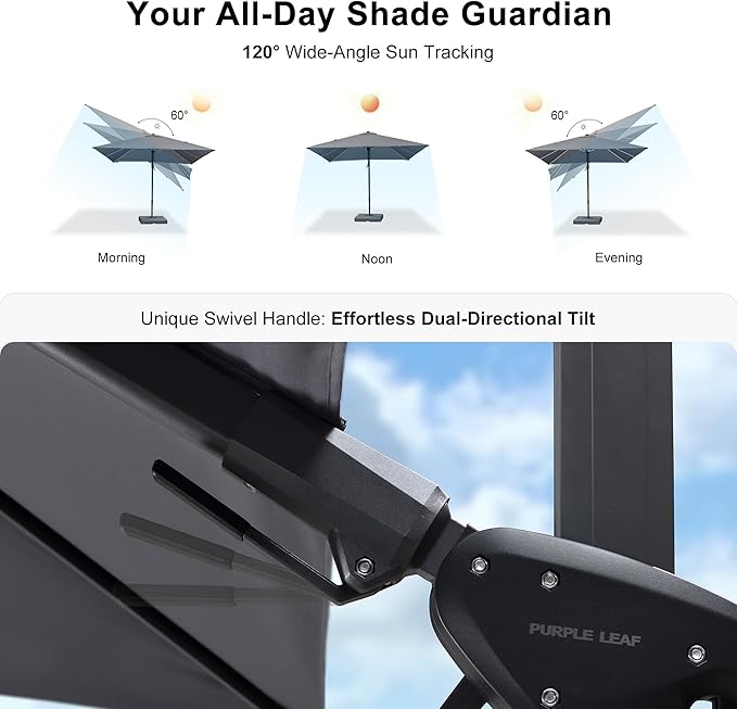 PURPLE LEAF 9' X 12' Left-right Tilt Patio Umbrella Outdoor Cantilever Swivel Rectangle Umbrella with Tilt Aluminum Offset Umbrella with 360-degree Rotation for Garden Deck Pool Patio Light Grey
