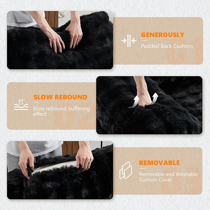 VINGLI 67.7" Oversized Chaise Lounge Chair Indoor Reading Chairs Comfy Bubble Fleece Upholstered Boneless Sofa Bed Sleeper Sofa Cloud Couches for Living Room, Bedroom, Play Room (Black)