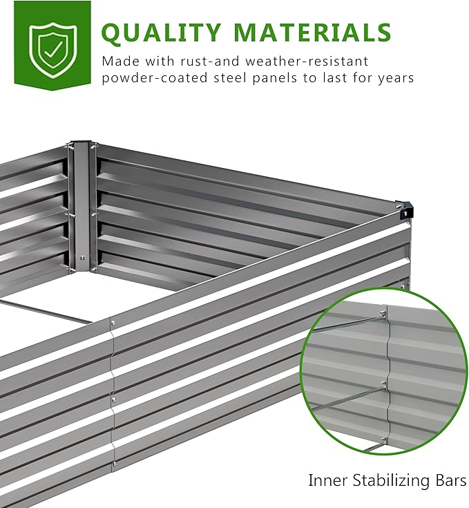 2PCS 6x3x1ft Galvanized Raised Garden Bed Kit, Galvanized Planter Raised Garden Boxes Outdoor, Large Metal Raised Garden Beds for Vegetables,Silver