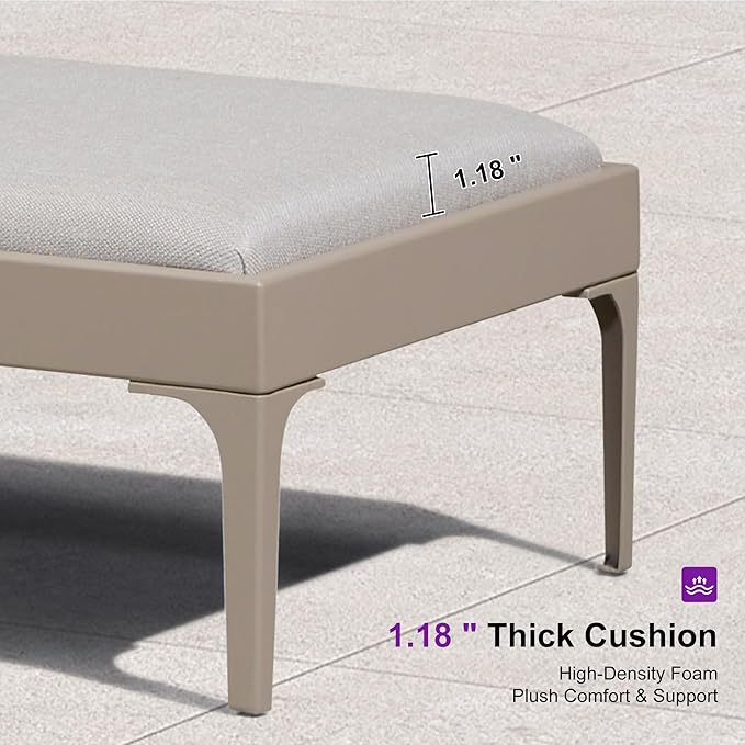 PURPLE LEAF 1 Piece Outdoor Chaise Lounge Aluminum Adjustable Patio Lounger Chair with Cushion Reclining Beach Daybed for Poolside Balcony Deck Backyard, Champagne