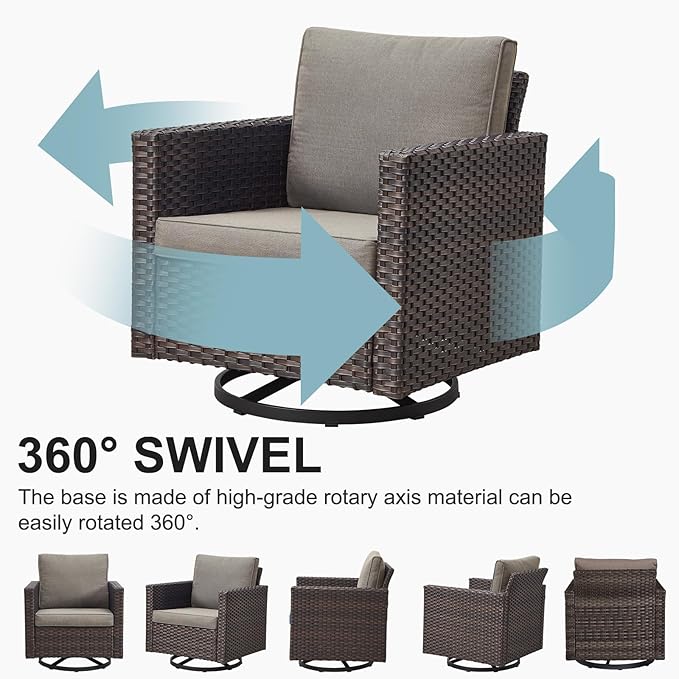 Belord 6 Piece Outdoor Furniture Patio Wicker Sofa Set, Oversize Outdoor Swivel Rocker Chairs with Rattan Ottomans, Conversation Sets Patio Furniture Come with Removable Washable Blue Cushion