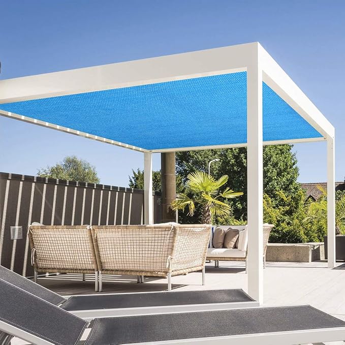 Eden's Decor Straight Flat-Edged Sun Shade Sail Rectangular 7' x 20' Blue UV-Blocking Outdoor Canopy Fabric Cloth Awning for Pergola Patio Garden Backyard Custom Size