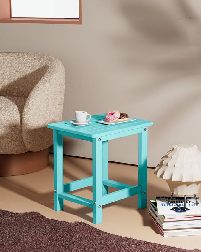 YEFU Outdoor Side Table for Patio: 16" HIPS Weather - Resistant Adirondack Tables - Waterproof Small Square End Tables for Backyard Living Room Bedroom - Indoor Outdoor Durable Table Aruba