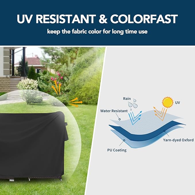 Easy-Going Rectangle Patio Furniture Cover Waterproof Outdoor Dining Table and Chair Cover Anti-UV Outside Sectional Sofa Set Covers (90"L x 64"W x 28"H, Black)