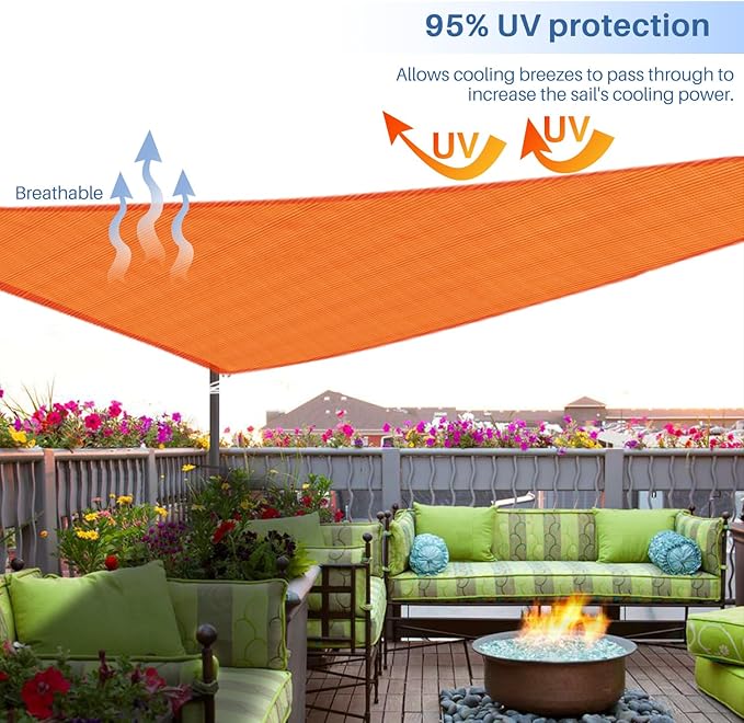 E&K Sunrise 23' x 23' x 23' Sun Shade Sail Triangle Canopy Shade Cover UV Block for Patio Backyard Garden Outdoor (Orange)