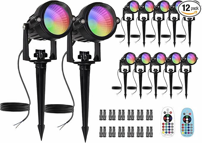 Low Voltage RGBW LED Landscape Lights Spot Lights Outdoor for Yard Garden Decor Spotlight, 12V-24V Low Voltage Landscape Lighting with 16 Color Changing and Remote IP68 Waterproof (12)