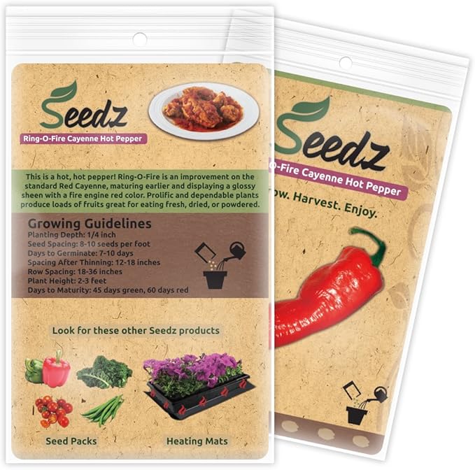 Organic Pepper Seeds, APPR. 125, Ring-O-Fire Cayenne Pepper, Heirloom Vegetable Seeds, Certified Organic, Non GMO, Non Hybrid, USA