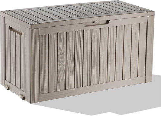 75 Gallon Waterproof Outdoor Storage Box,Resin Deck Box,Lockable Outside Storage Box Container for Patio Furniure,Garden,Pool Tools (75 Gallon,Grey)