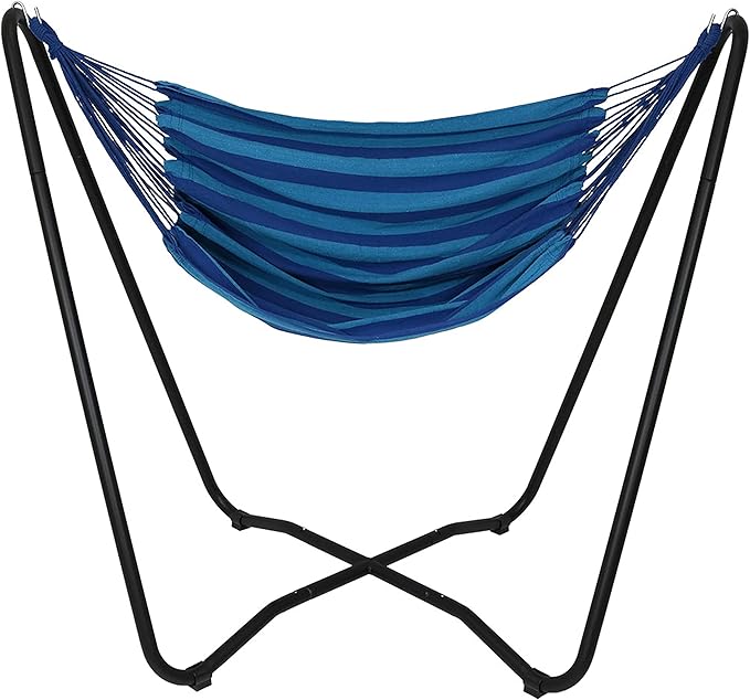 Sunnydaze Hanging Hammock Chair with Space-Saving Stand for Indoor or Outdoor Use - 330-Pound Capacity - Beach Oasis