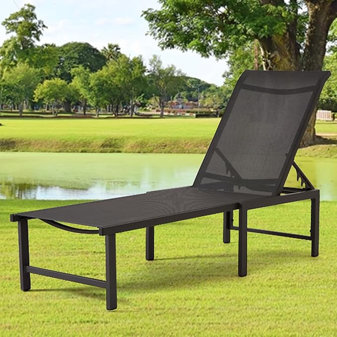 Outdoor Pool Lounge Chairs, Patio Aluminum Chaise Lounge, Five-Position Recliner Loungers for Poolside Yard Balcony Deck Beach (Grey, 4 pc)