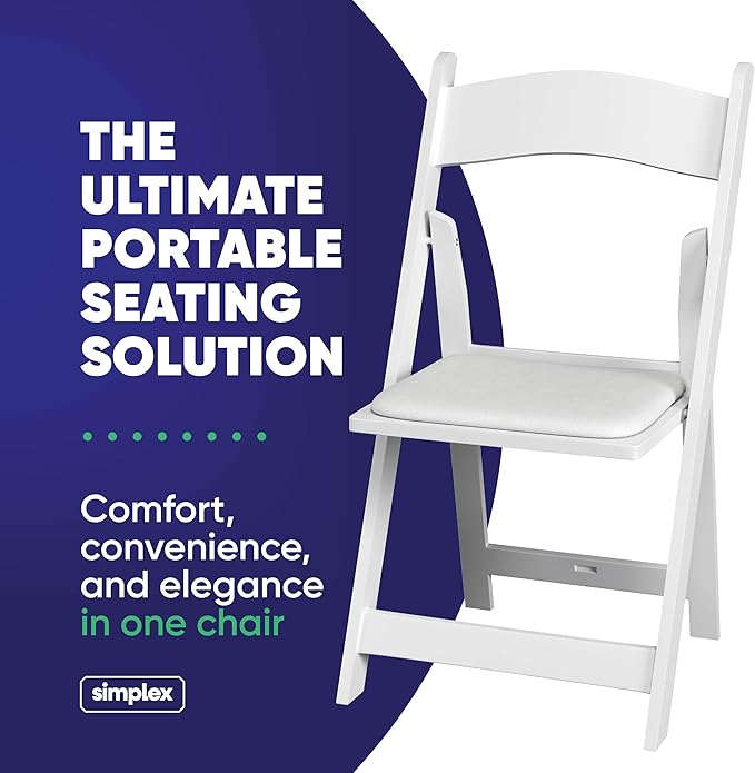 SIMPLEX 500 White Folding Chairs – Resin Stackable Foldable Chairs with Padded Seats – Comfortable White Folding Chairs for Indoor/Outdoor Events – Lightweight Resin Chairs (500 Pack)
